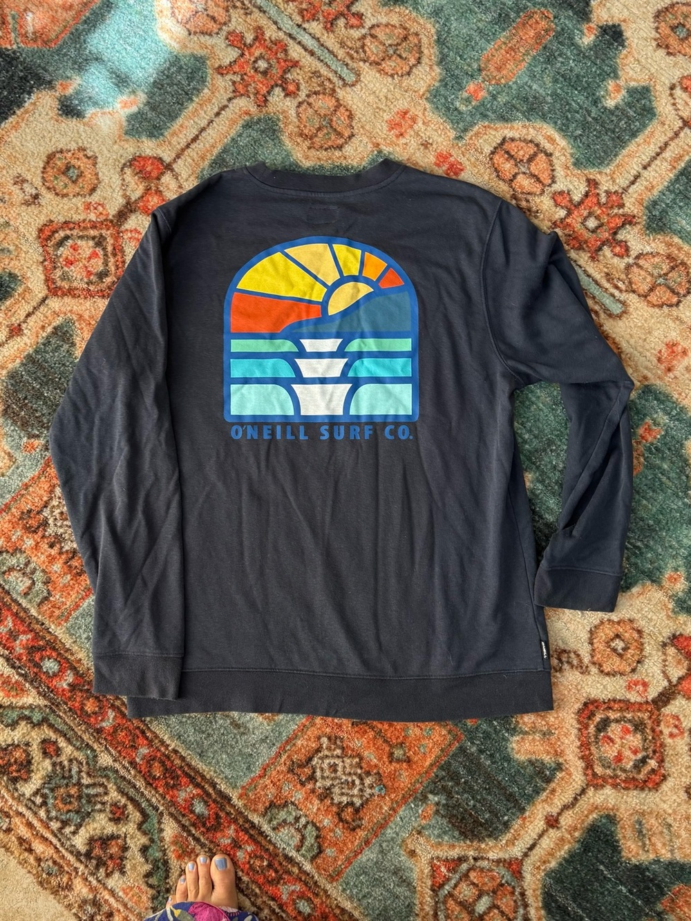 Men's O'Neill Navy Crewneck with Sunset Wave Graphic - Worn once
